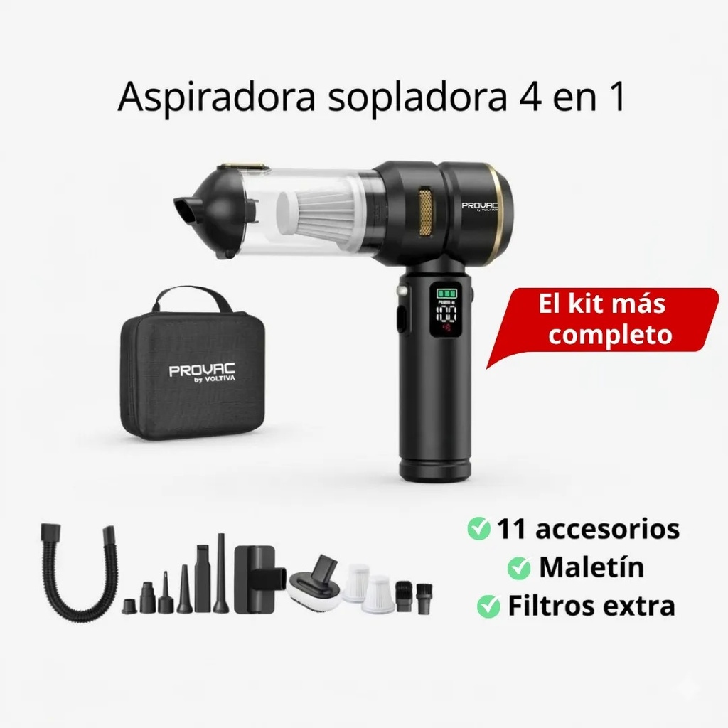 Aspiradora Portatil Inalambrica De Mano Provac Auto 4 En 1 Negro